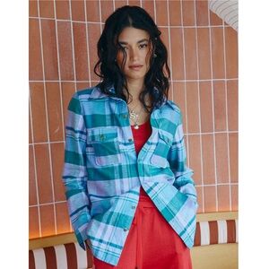 NWT SPELL Organic Cotton & Hemp Plaid‎ Long Sleeve Button Up Flannel Shirt XS